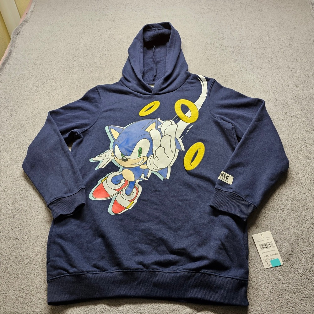 Sonic the Hedgehog Hoodie Boys XL 18-20 Navy Blue SEGA Gaming Graphic Pullover